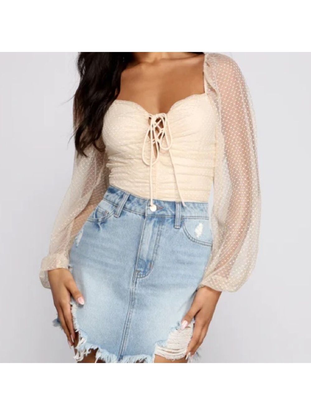 Windsor Polka Dot Sheer Tie Up Bodysuit